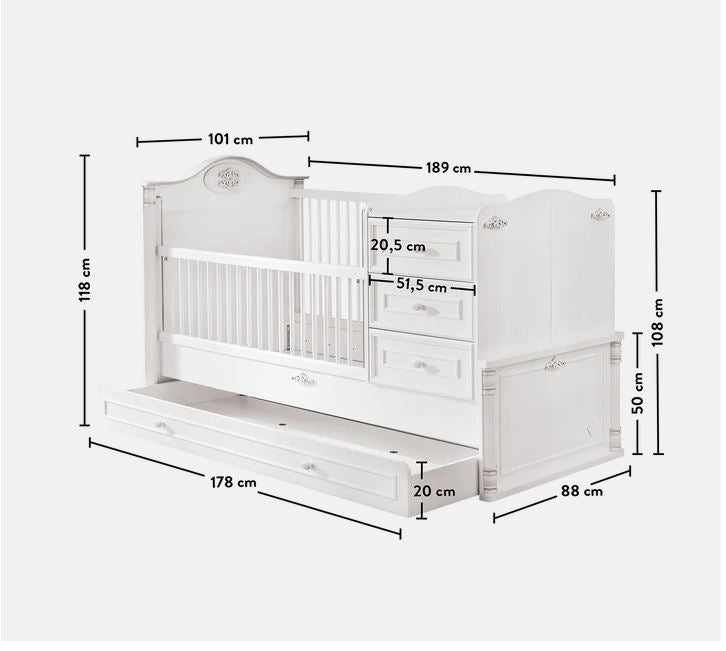 Бебешка трансформираща кошара Romantic (с издърпващо легло) (80/180 см)