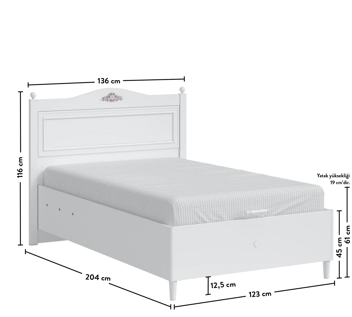 Легло с ракла Rustic White 120x200 см