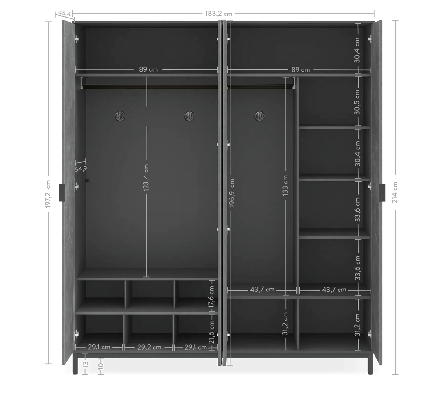 Четирикрилен гардероб Space Gray