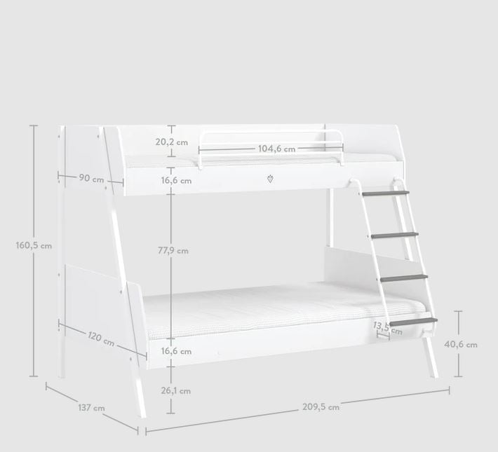 Голямо двуетажно легло White (90x200-120x200 см)