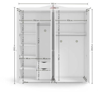 Четирикрилен гардероб Rustic White