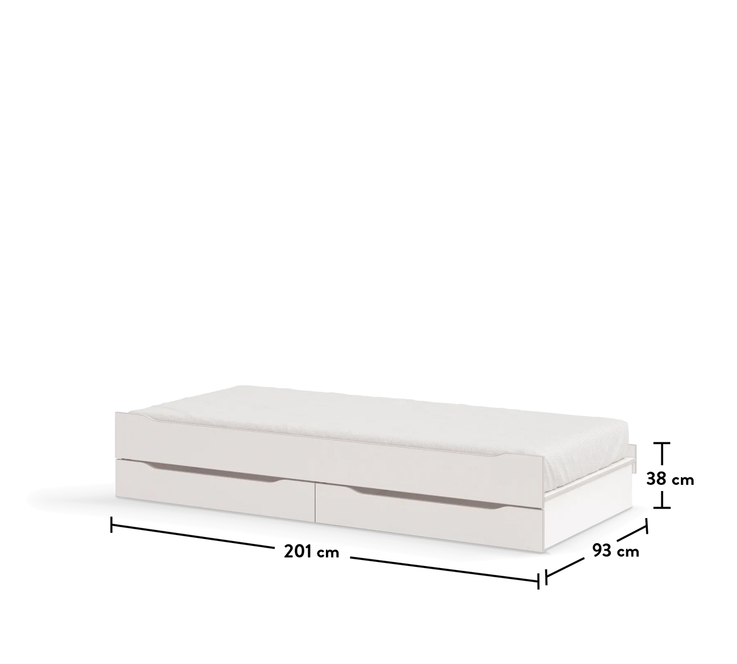 Издърпващо легло с чекмеджета Studio White  (90x200см)