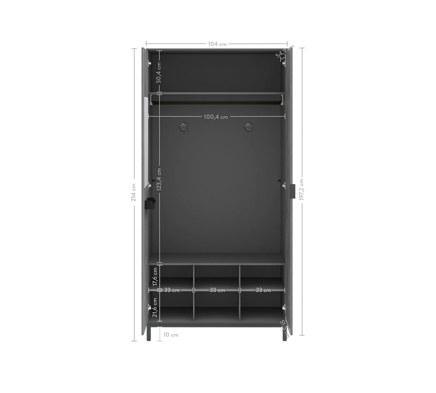 Двукрилен гардероб Space Gray