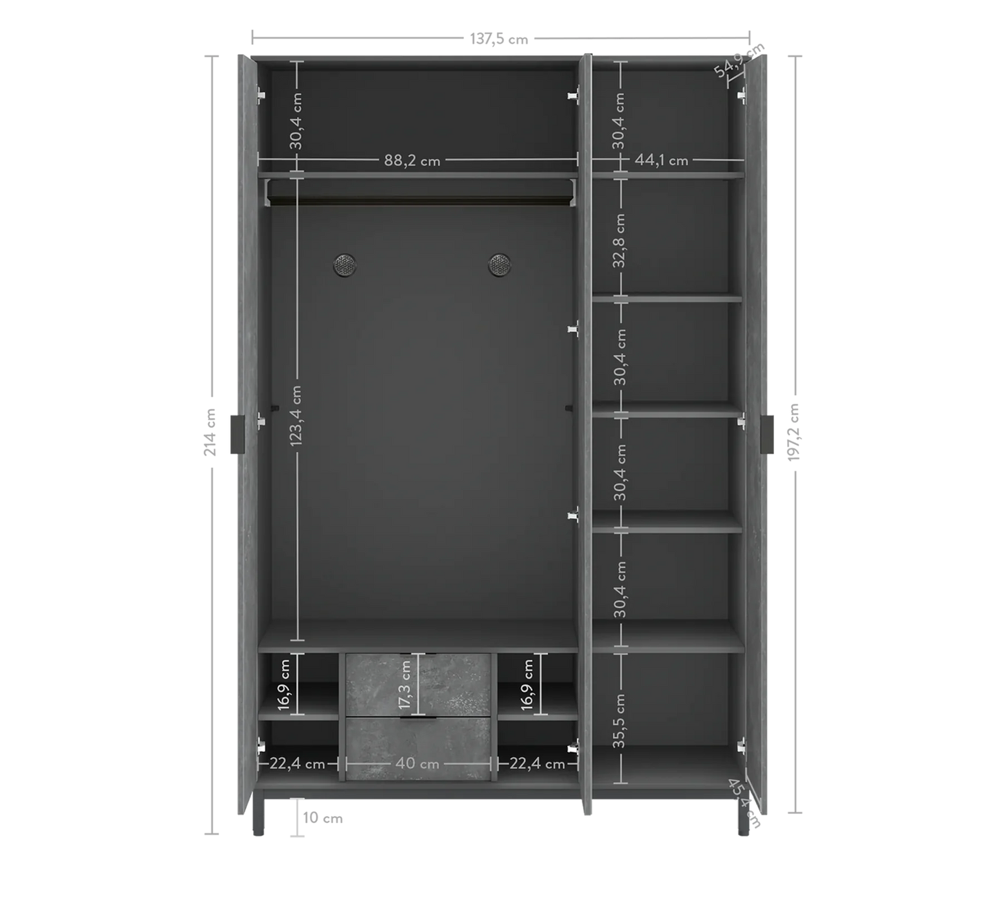 Трикрилен гардероб Space Gray