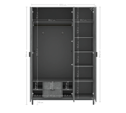 Трикрилен гардероб Space Gray