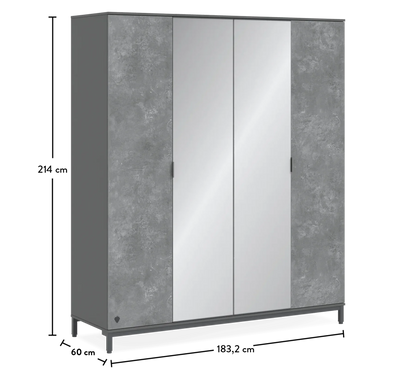 Четирикрилен гардероб Space Gray