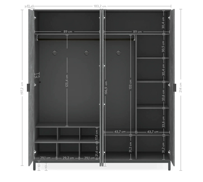 Четирикрилен гардероб Space Gray