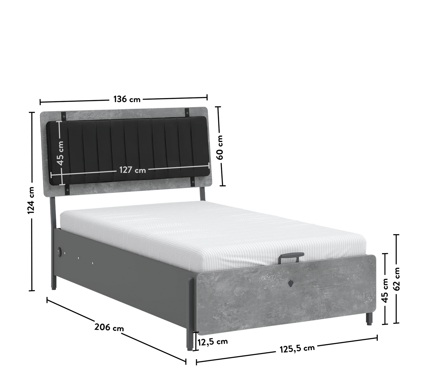 Легло с база Space Gray (120/200см)
