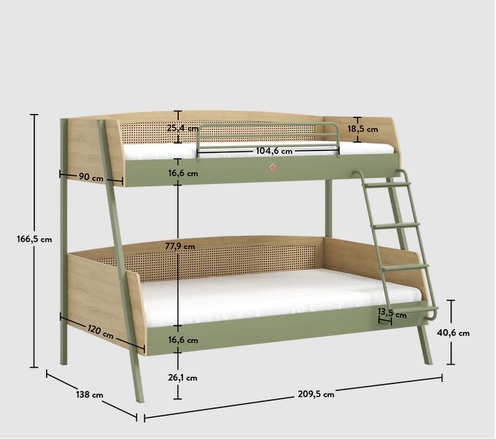 Двуетажно легло Loof 120x200см - 90x200см