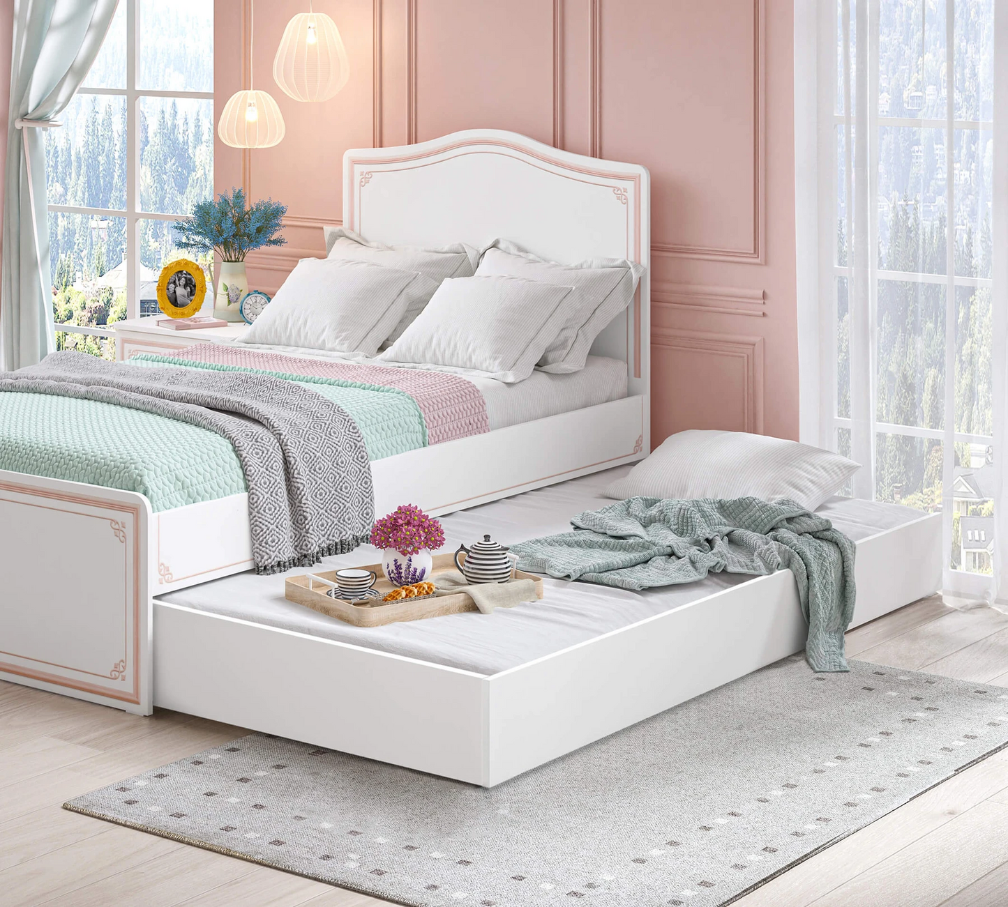 Детско издърпващо легло Selena Pink (90x190см)