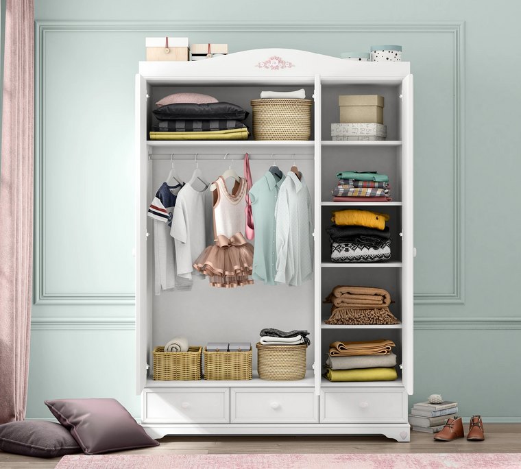 Трикрилен гардероб Rustic White, изображение 3 от 5