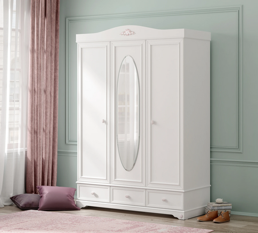 Трикрилен гардероб Rustic White